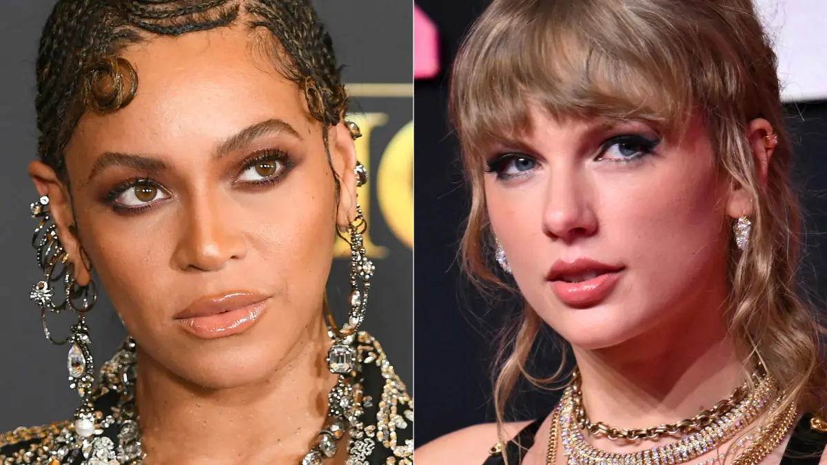 (FILES) (COMBO) This combination of file pictures created on September 18, 2023 shows US singer-songwriter Beyonce arriving for the world premiere of Disney's "The Lion King" at the Dolby Theatre in Hollywood, California, on July 9, 2019, and US singer-songwriter Taylor Swift arriving for the MTV Video Music Awards at the Prudential Center in Newark, New Jersey, on September 12, 2023. Swift is releasing her highly anticipated record "The Tortured Poets Department" on April 29, 2024 -- the 11th studio album from the megastar who is already having a blockbuster year. Swift announced the album's release at the Grammys in February, a night that saw the 34-year-old billionaire win a record-breaking fourth Album of the Year prize. (Photo by Robyn Beck and ANGELA WEISS / AFP)