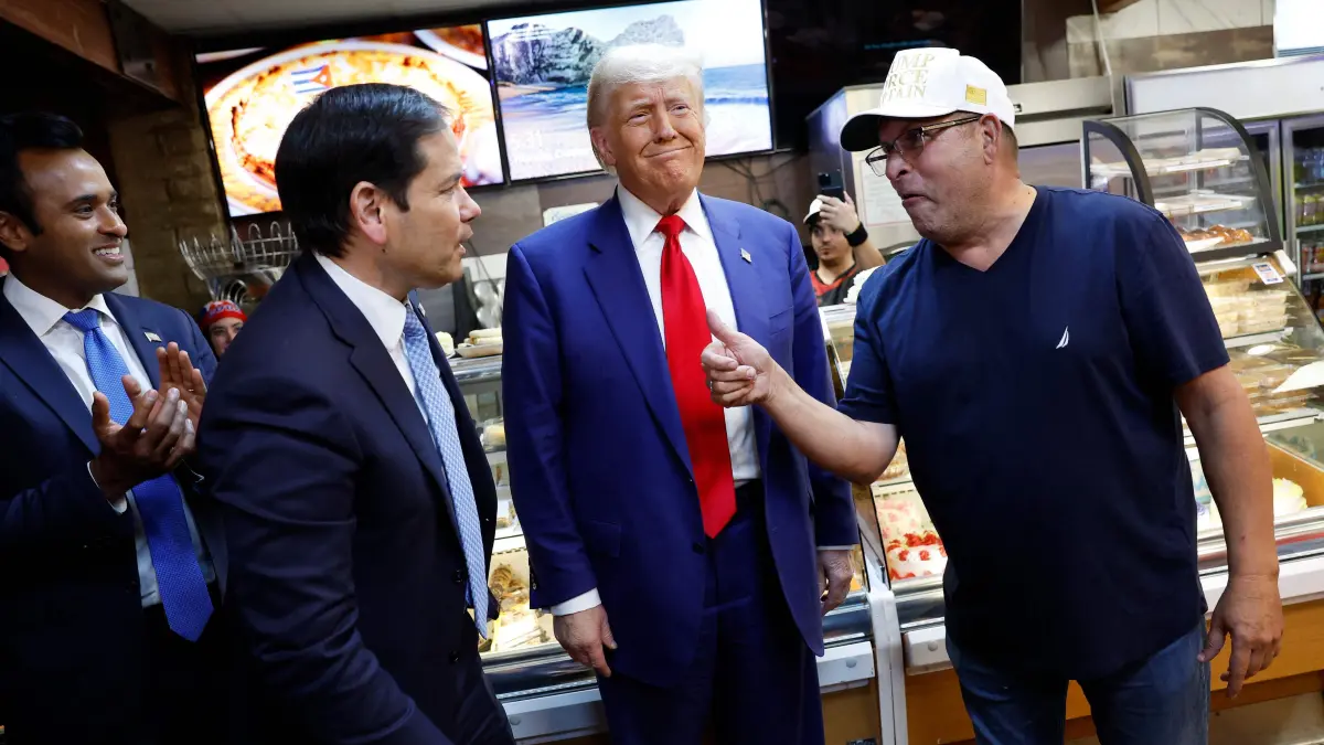 Republican Presidential Candidate Former President Trump Campaigns In Arizona And Nevada: LAS VEGAS, NEVADA - OCTOBER 24: Republican presidential nominee, former U.S. President Donald Trump visits Havana Express Cuban Kitchen and Bakery on October 24, 2024 in Las Vegas, Nevada. Trump was joined by Sen. Marco Rubio (R-FL) and Vivek Ramaswamy. With 12 days until Election Day, Trump is spending the next couple days on the West Coast to appeal to voters. Anna Moneymaker/Getty Images/AFP (Photo by Anna Moneymaker / GETTY IMAGES NORTH AMERICA / Getty Images via AFP)