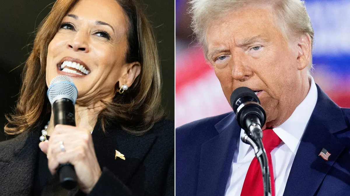 (COMBO) This combination of pictures created on November 4, 2024 shows
US Vice President and Democratic presidential candidate Kamala Harris (L) speaking to volunteers at a canvass kickoff event during a campaign stop at Montage Mountain Resorts in Scranton, Pennsylvania on November 4, 2024 and former US President and Republican presidential candidate Donald Trump speaking during a campaign rally at the J.S. Dorton Arena in Raleigh, North Carolina, on November 4, 2024. (Photo by Ryan Collerd and Ryan M. Kelly / AFP)