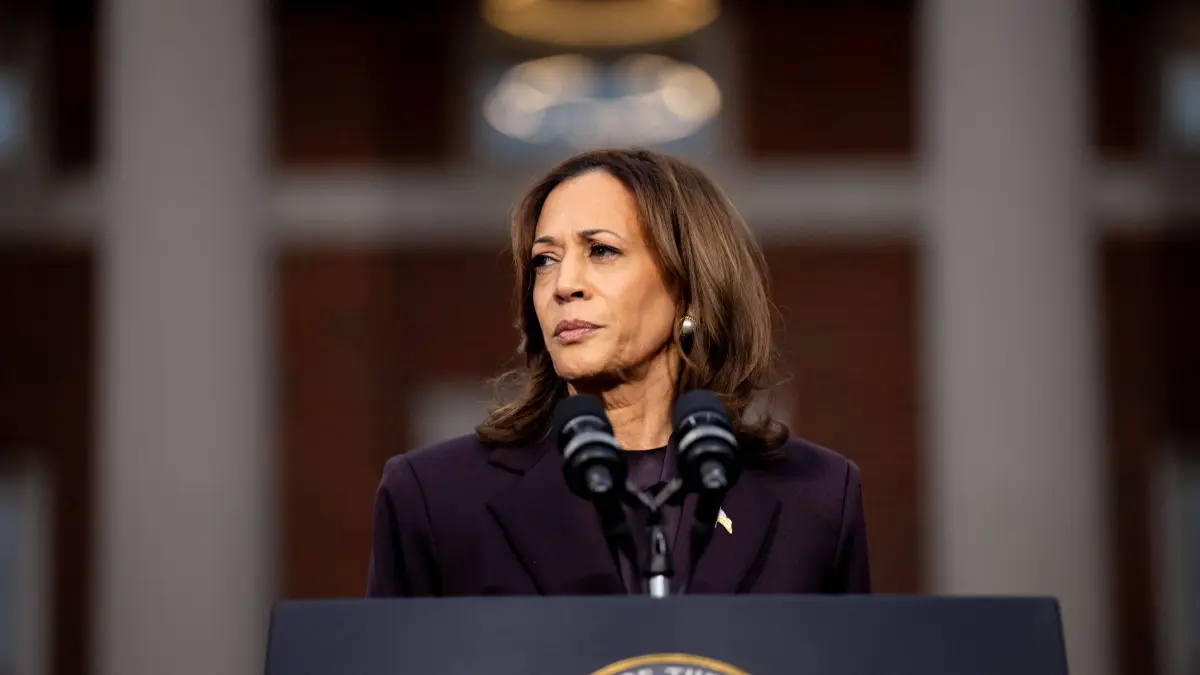 Vice President And Presidential Nominee Kamala Harris Delivers Concession Speech At Howard University: WASHINGTON, DC - NOVEMBER 06: Democratic presidential nominee, U.S. Vice President Kamala Harris pauses while speaking on stage as she concedes the election, at Howard University on November 06, 2024 in Washington, DC. After a contentious campaign focused on key battleground states, the Republican presidential nominee, former U.S. President Donald Trump was projected to secure the majority of electoral votes, giving him a second term as U.S. President. Republicans also secured control of the Senate for the first time in four years. Andrew Harnik/Getty Images/AFP (Photo by Andrew Harnik / GETTY IMAGES NORTH AMERICA / Getty Images via AFP)