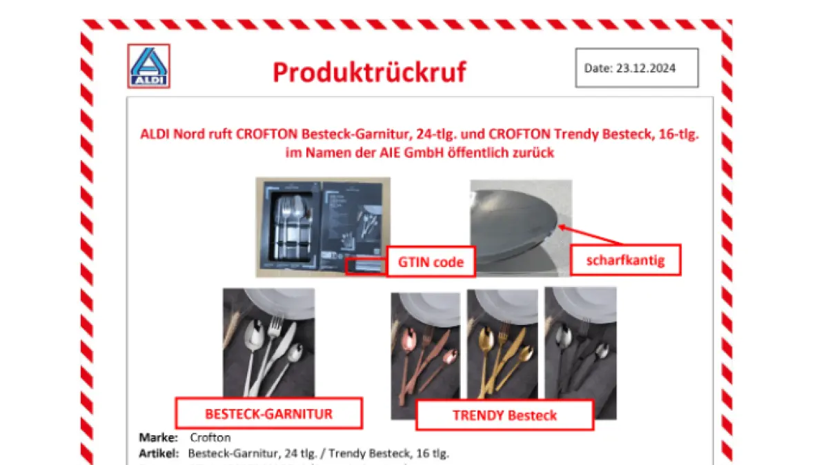 Aldi Rückruf Besteckset