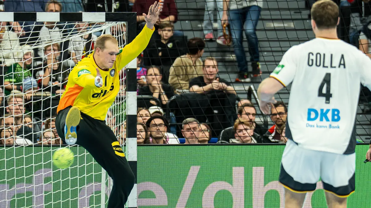 Deutschland vs. Island, Handball, Laenderspiel, Herren, Spielzeit 2025/2026, 02.11.2025: David Spaeth (Deutschland, #01) im Tor, Deutschland vs. Island, Handball, Laenderspiel, Herren, Spielzeit 2025/2026, 02.11.2025,
Foto: Eibner-Pressefoto/Michael Schmidt
