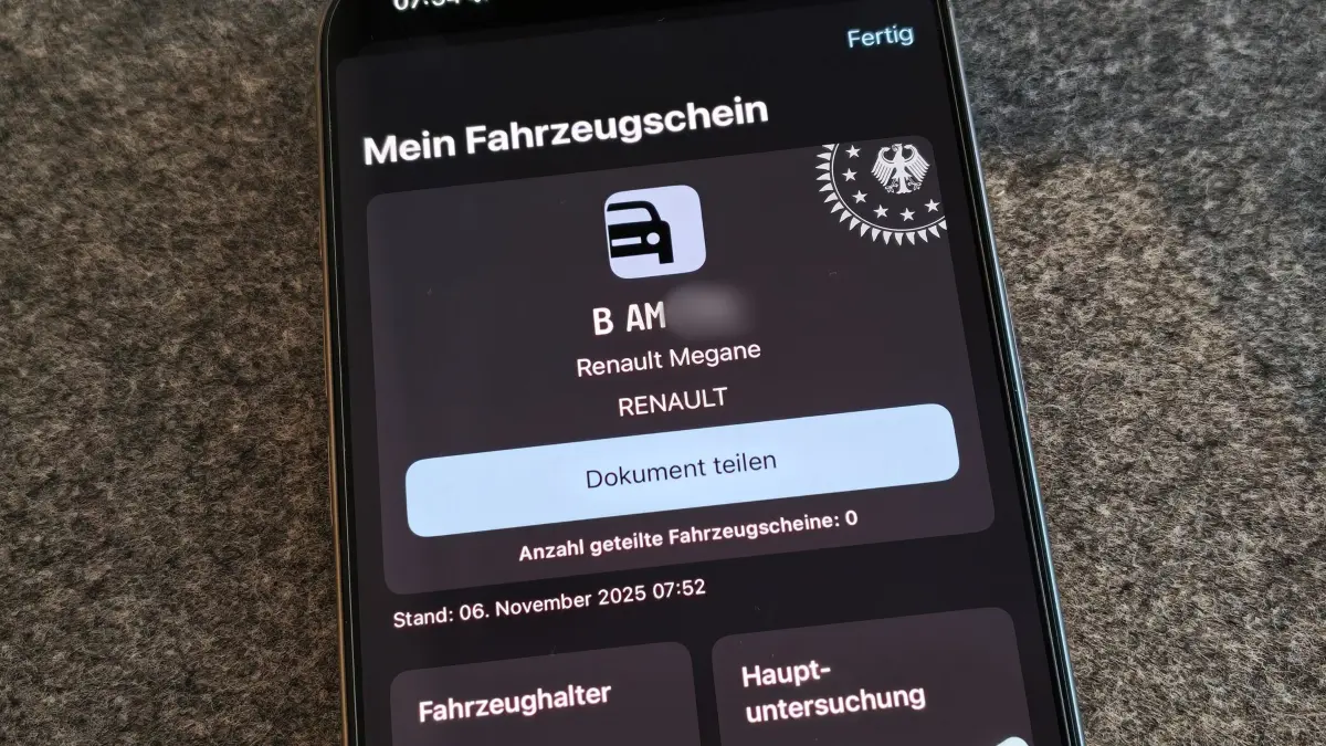 Hinzufügen des Fahrzeugscheins in die i-Kfz-App