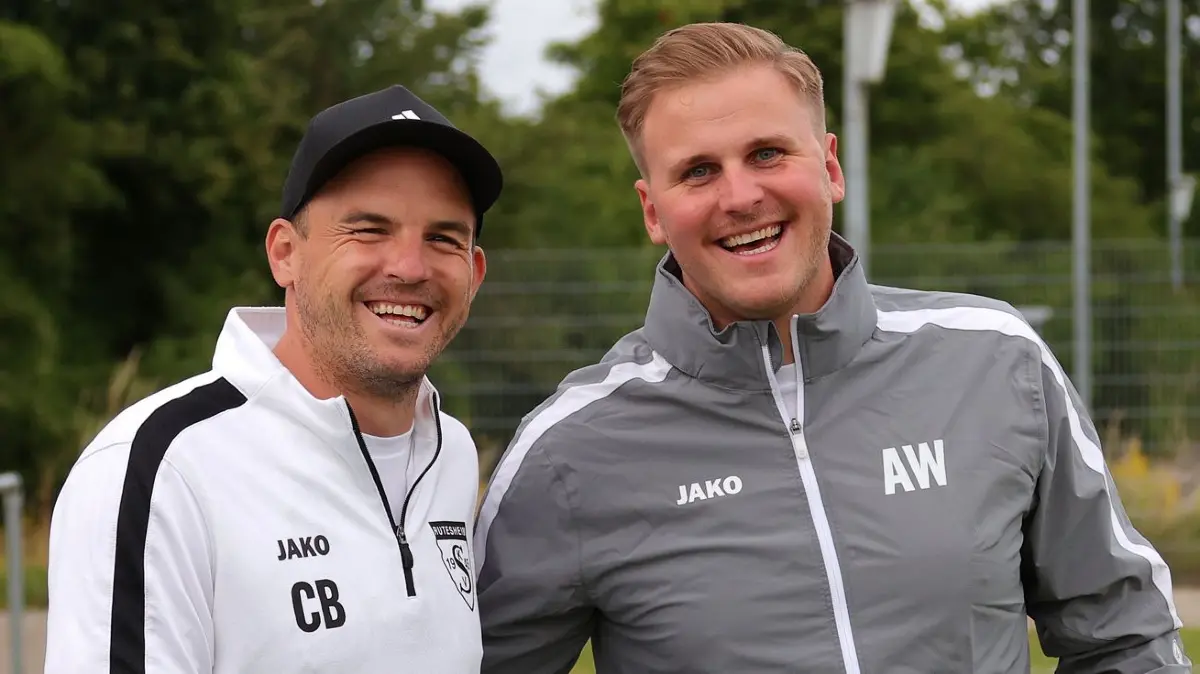 BAU // 07.07.2025, Deutschland, Rutesheim, Fussball Landesliga Staffel 1, Saison 2025/2026
SKV Rutesheim Trainingsauftakt, v.l. Trainer Christopher Baake, Co-Trainer Alexander Wellert