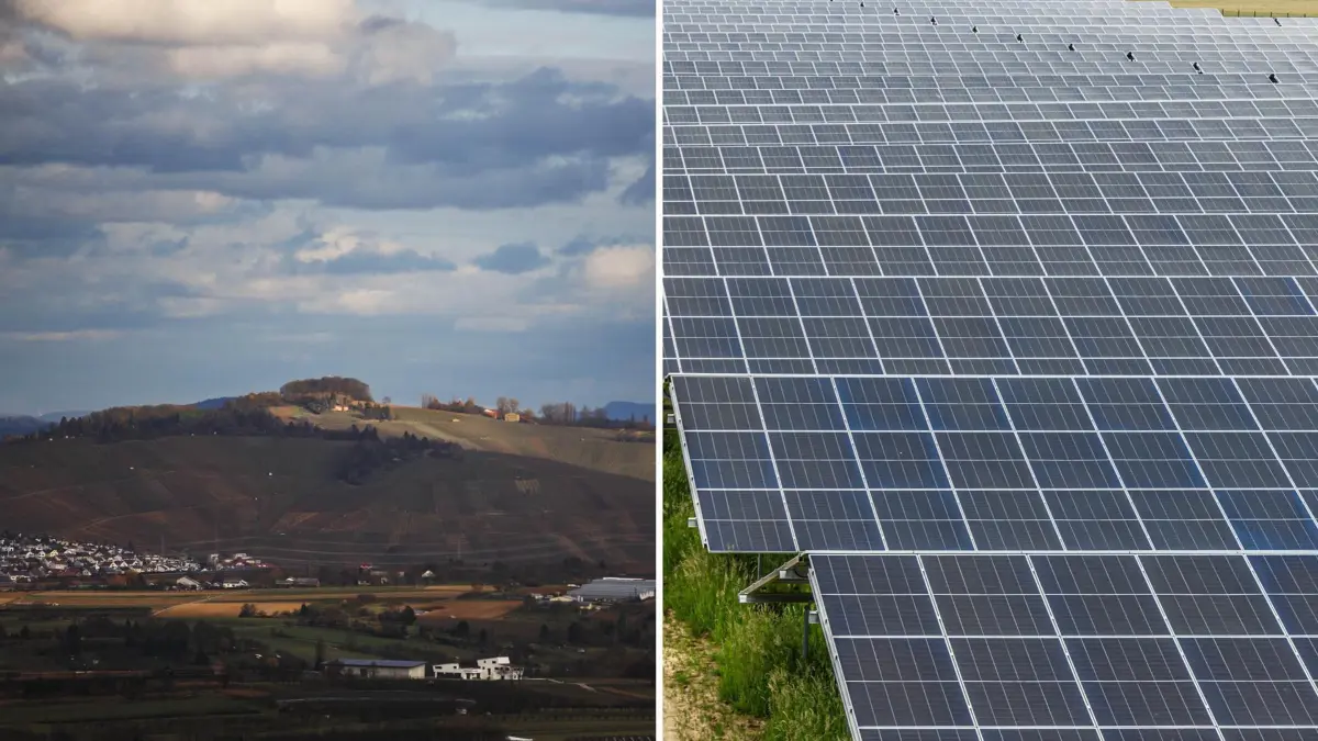 Hoch oben auf dem Schönbühl (links) über Weinstadt soll der größte Solarpark der Region entstehen.