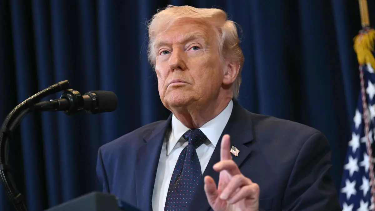 US President Donald Trump speaks during a press conference at Trump National Doral in Miami, Florida, on March 9, 2026. President Trump on Monday threatened a larger attack on Iran if it blocks supplies of oil, whose prices have spiked over the Middle East war. (Photo by SAUL LOEB / AFP)
