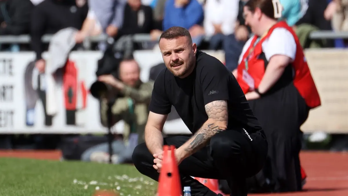 BAU // 06.04.2026, Deutschland, Freiberg am Neckar Fußball Regionalliga Südwest SGV Freiberg vs. SV Stuttgarter Kickers, Trainer Kushtrim Lushtaku (Freiberg)