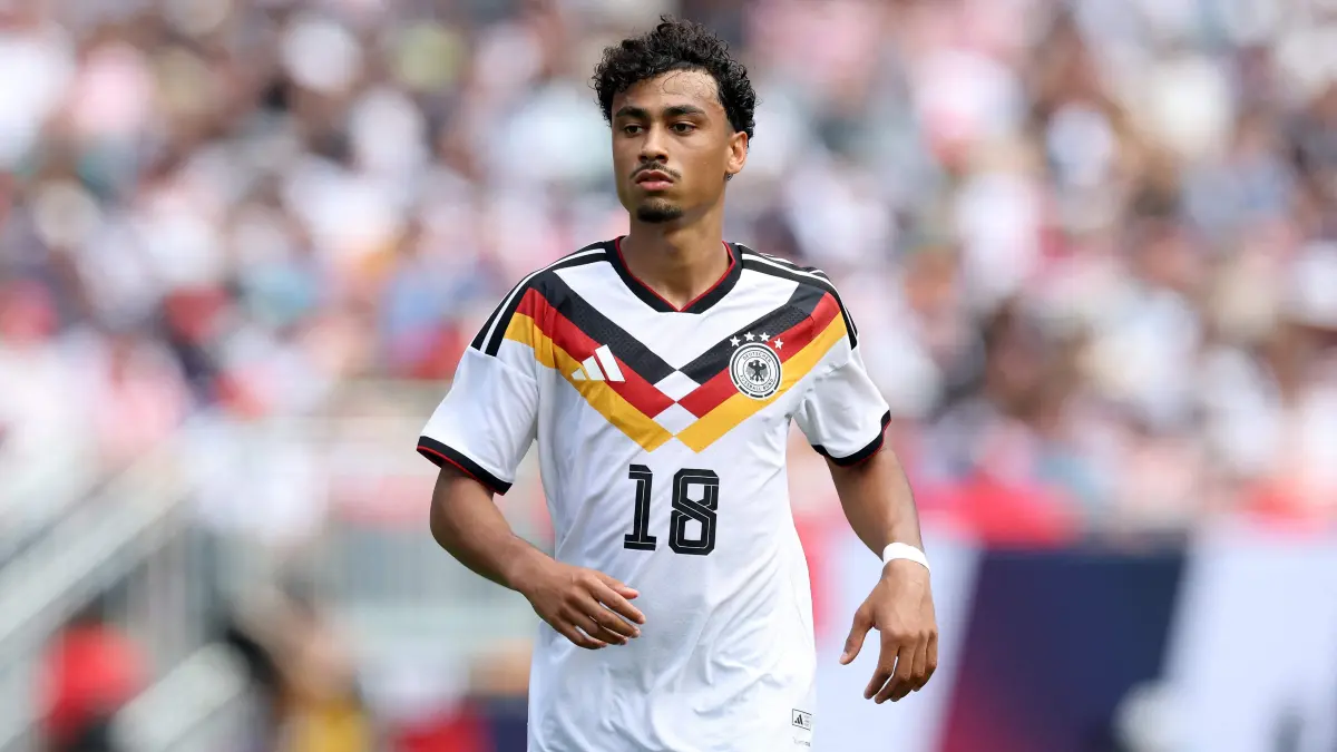 United States v Germany - International Friendly: CHICAGO, ILLINOIS - JUNE 06: Nathaniel Brown of Germany looks on during the international friendly match between United States and Germany at Soldier Field on June 06, 2026 in Chicago, Illinois. Alexander Hassenstein/Getty Images/AFP (Photo by ALEXANDER HASSENSTEIN / GETTY IMAGES NORTH AMERICA / Getty Images via AFP)