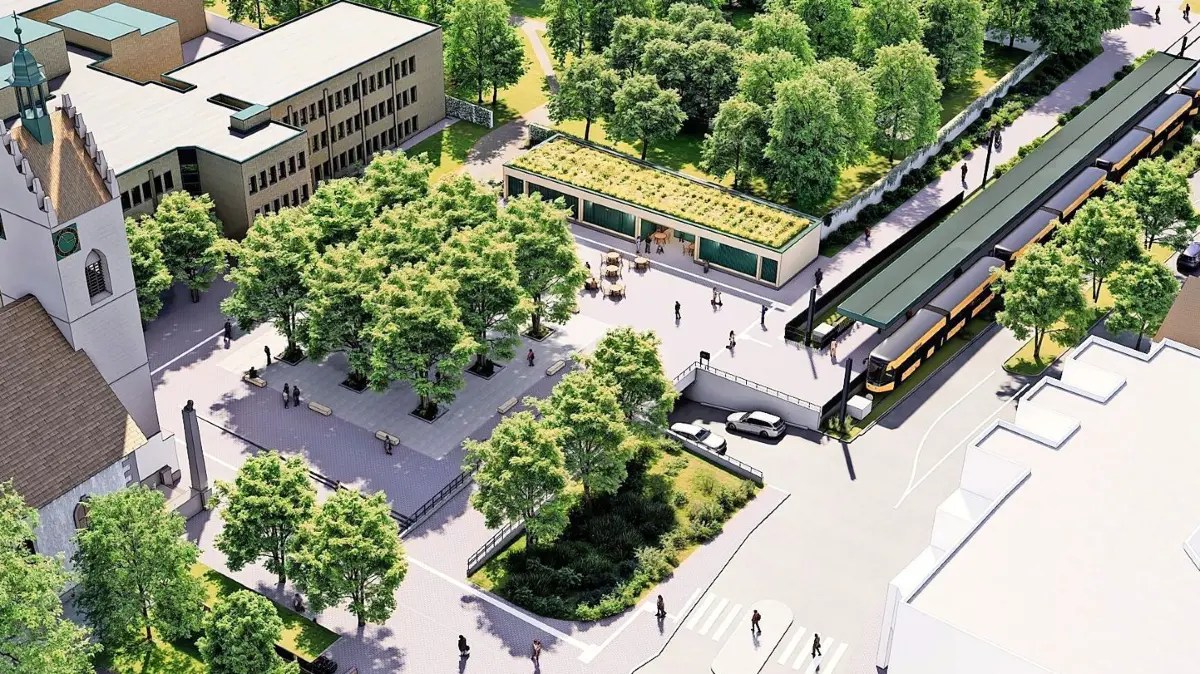 Visualisierung Neue Mitte Fellbach, Stadtbahn, Endhaltestelle Lutherkirche