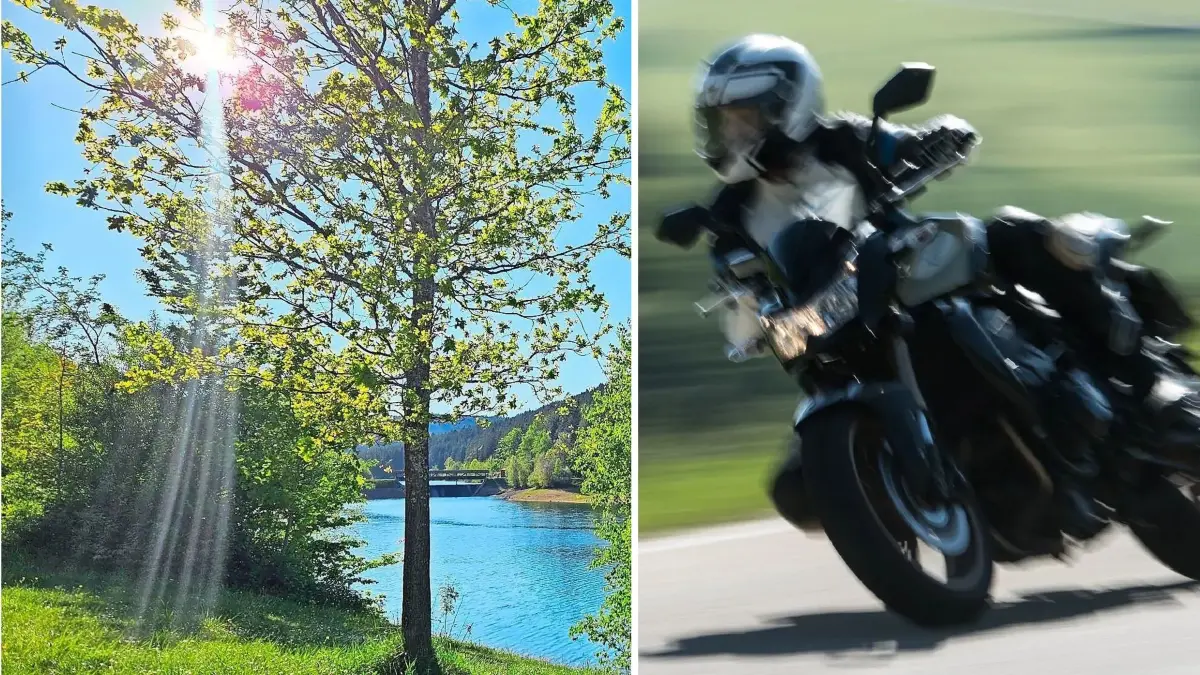 Nagoldtalsperre Erzgrube (honorarfrei) Collage mit Biker (dpa)