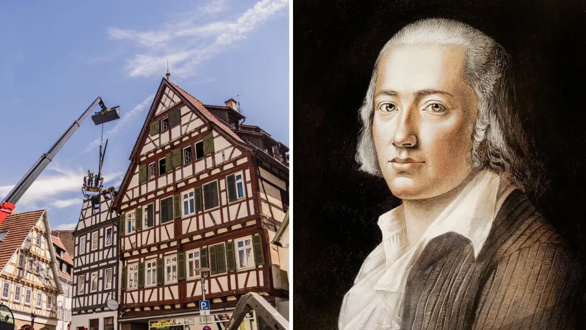 Beschädigtes Hölderlinhaus in Leonberg: Hier weilte der große deutsche Dichter eine Zeit lang.