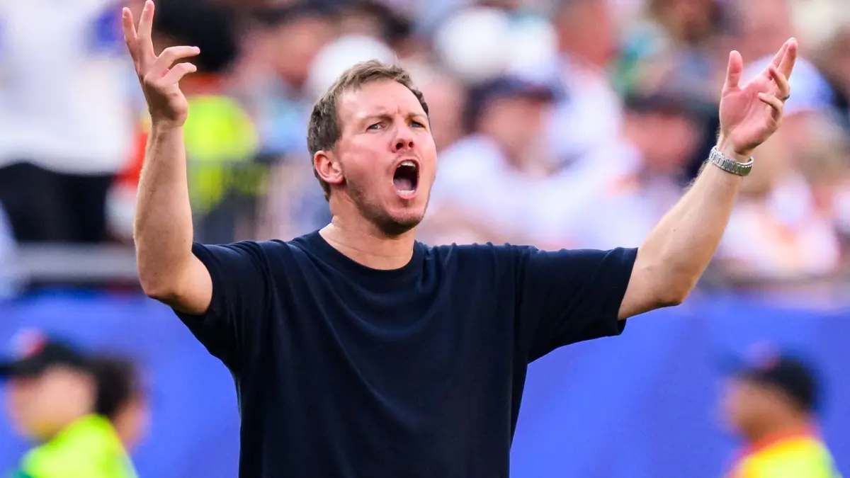 WM 2026 - Deutschland - Paraguay: 29.06.2026, USA, Foxborough: Fußball, Männer: WM, Deutschland - Paraguay, Finalrunde, Sechzehntelfinale, Boston-Stadion, Bundestrainer Julian Nagelsmann (Deutschland) gestikuliert.
ACHTUNG: Gemäß den Auflagen der FIFA dürfen die Bilder ausschließlich zur redaktionellen Verwendung genutzt werden. Eine kommerzielle Nutzung ist ausgeschlossen. Zudem dürfen keine videoähnlichen Sequenzen erstellt werden, und es dürfen keine Veränderungen weder im Vordergrund noch im Hintergrund am Bild vorgenommen werden. Foto: Tom Weller/dpa +++ dpa-Bildfunk +++