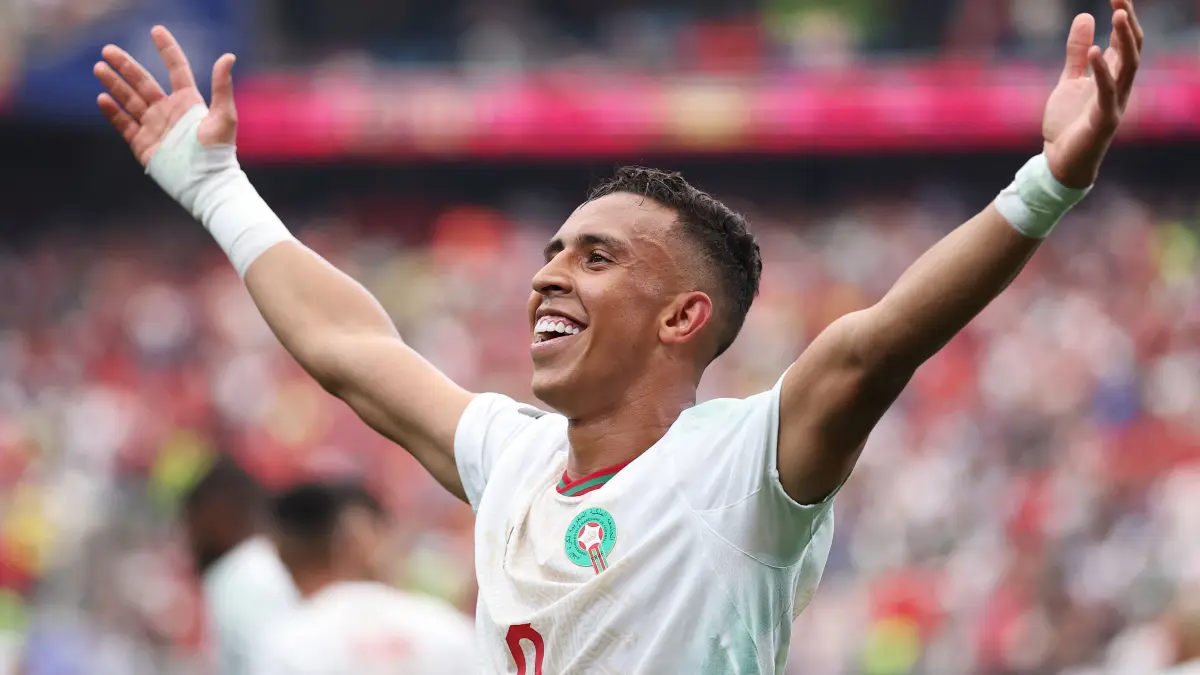 Canada v Morocco: Round of 16 - FIFA World Cup 2026: HOUSTON, TEXAS - JULY 04: Soufiane Rahimi #9 of Morocco celebrates scoring his team's third goal during the FIFA World Cup 2026 Round of 16 match between Canada and Morocco at Houston Stadium on July 04, 2026 in Houston, Texas. Kevin C. Cox/Getty Images/AFP (Photo by Kevin C. Cox / GETTY IMAGES NORTH AMERICA / Getty Images via AFP)