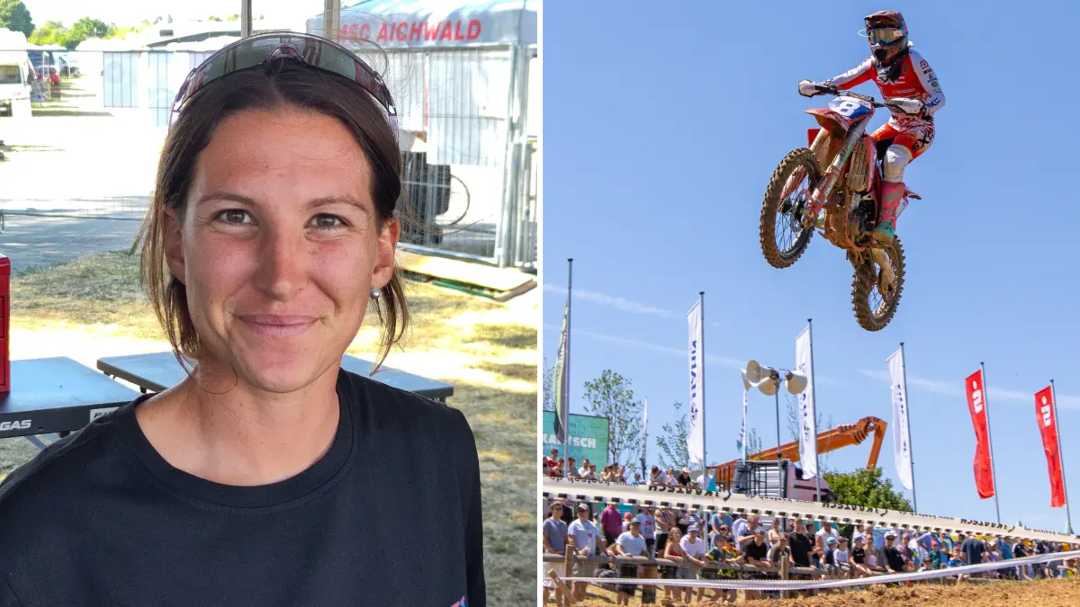 Wieder bereit für große Sprünge: Kiara Fontanesi gut gelaunt im Fahrerlager beim Motocross in Aichwald und in Action