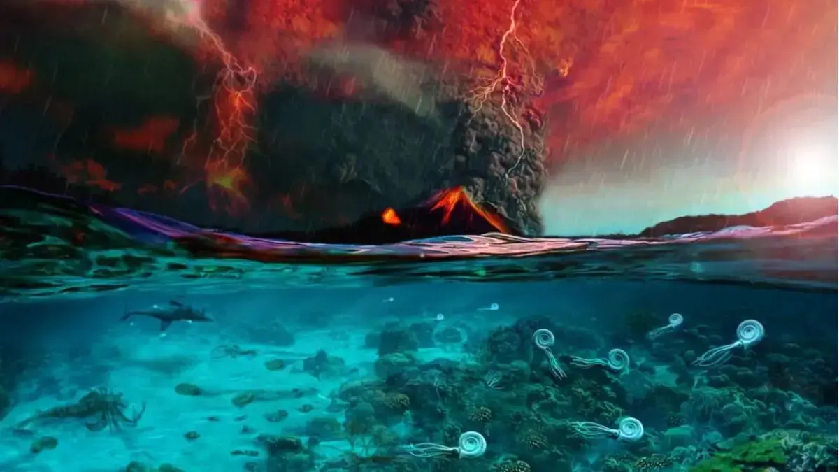 Illustration des Perm-Trias-Massensterbens vor 252 Millionen Jahren.