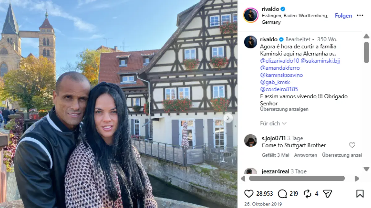 Rivaldo samt Frau Eliza Kaminski Ferreira 2019 in Esslingen