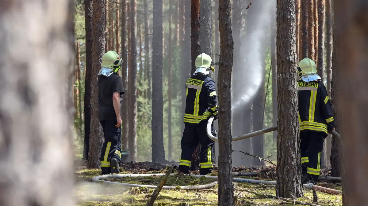 Feuerwehr löscht einen Waldbrand: ARCHIV - Wenn es im Wald brennt, ist Handeln gefragt. Umso wichtiger, dass man mit dem richtigen Verhalten Brände verhindern kann. (zu dpa: «Tipps gegen Waldbrände – was im Sommer im Wald tabu ist») Foto: Patrick Pleul/dpa/dpa-mag - Honorarfrei nur für Bezieher des Dienstes dpa-Magazin +++ dpa-Magazin +++