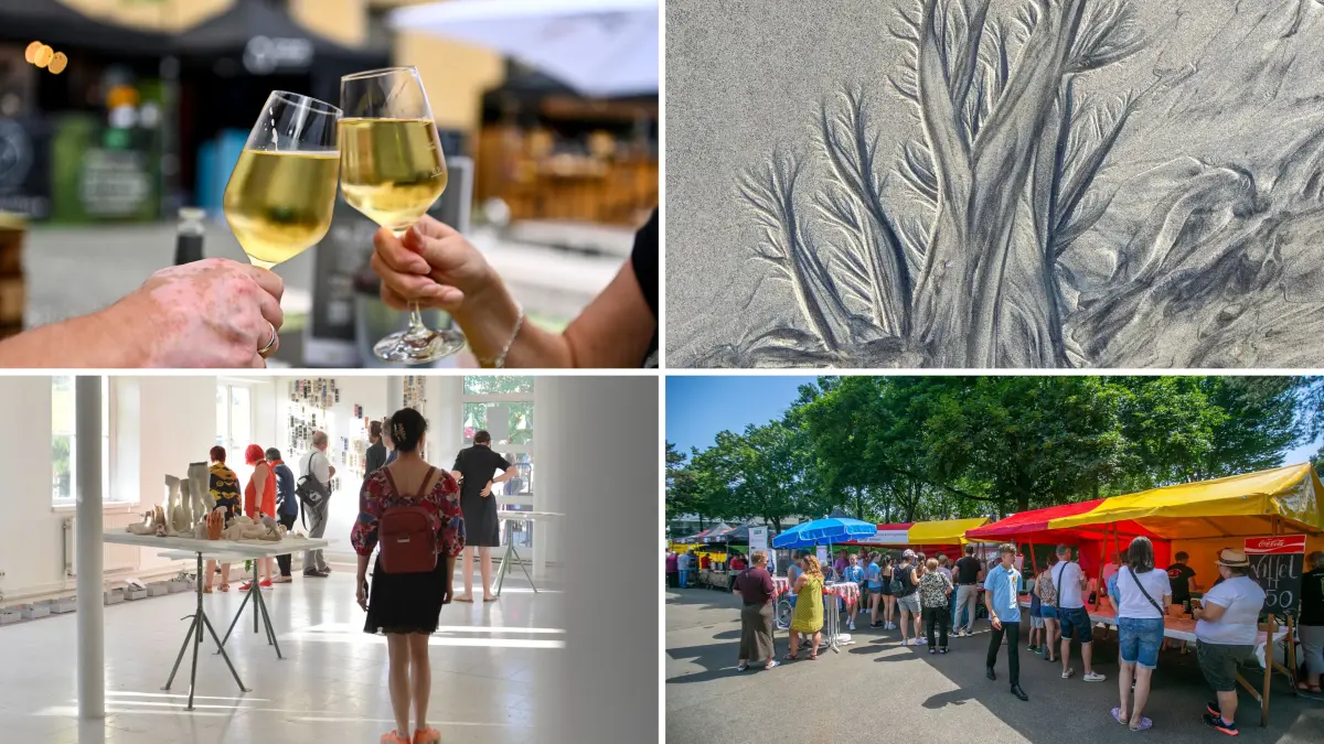 Das Wochenende im Kreis Esslingen hat viel zu bieten. Neben dem Start größerer Veranstaltungen wie der Esslinger Wein-Lounge, stehen auch eine Kunstausstellung in Plochingen, das Berkheimer Meisenfest und ein Rundgang zu Arbeiten von Studierenden der Freien Kunstakademie Nürtingen zur Auswahl (von oben links im Uhrzeigersinn).