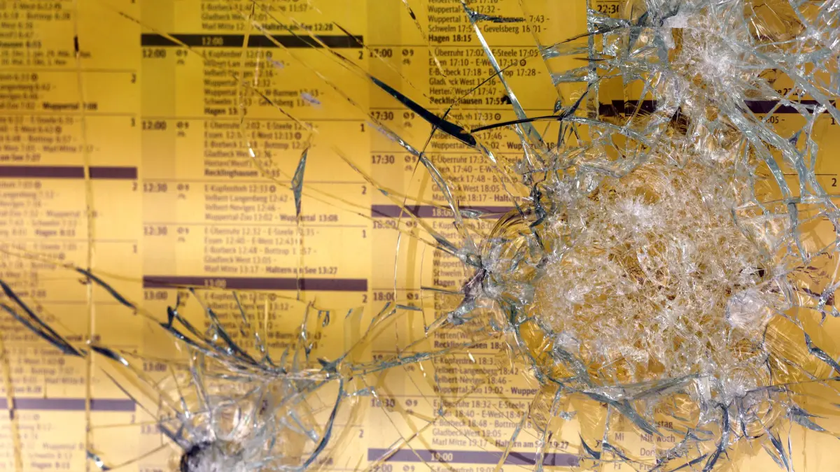 Teure Folgen durch Vandalismus Massive Zerstörungswut führte zu Glasbruch wie hier an einer Informationstafel für Reisende auf einem Bahnhof.