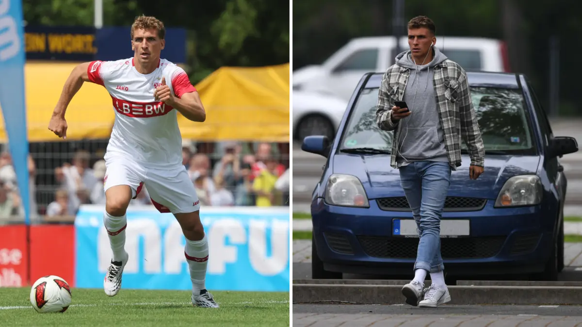 Grischa Prömel ist neu beim VfB Stuttgart - und kommt mit einem blauen Ford Fiesta zum Training (das Bild rechts stammt aus seiner Zeit bei Union Berlin)