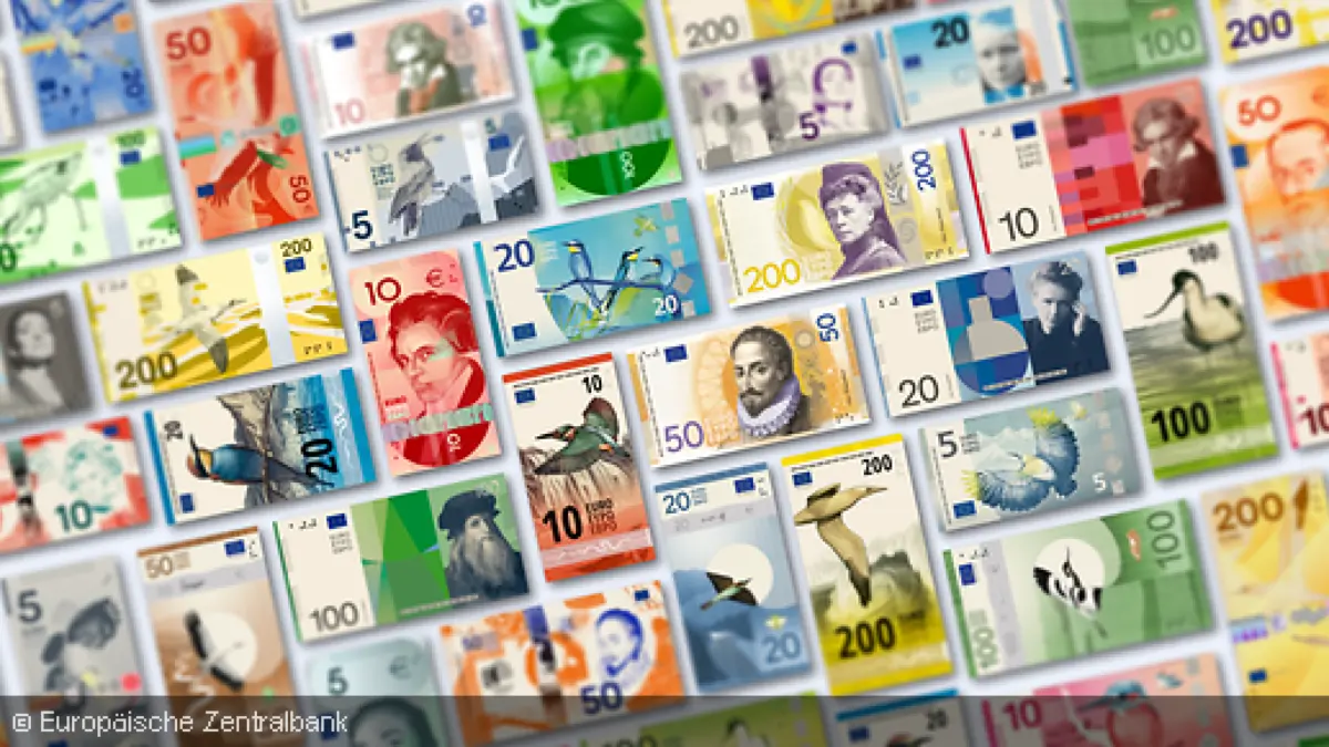 Eine Auswahl der neuen Euro-Banknoten-Designs