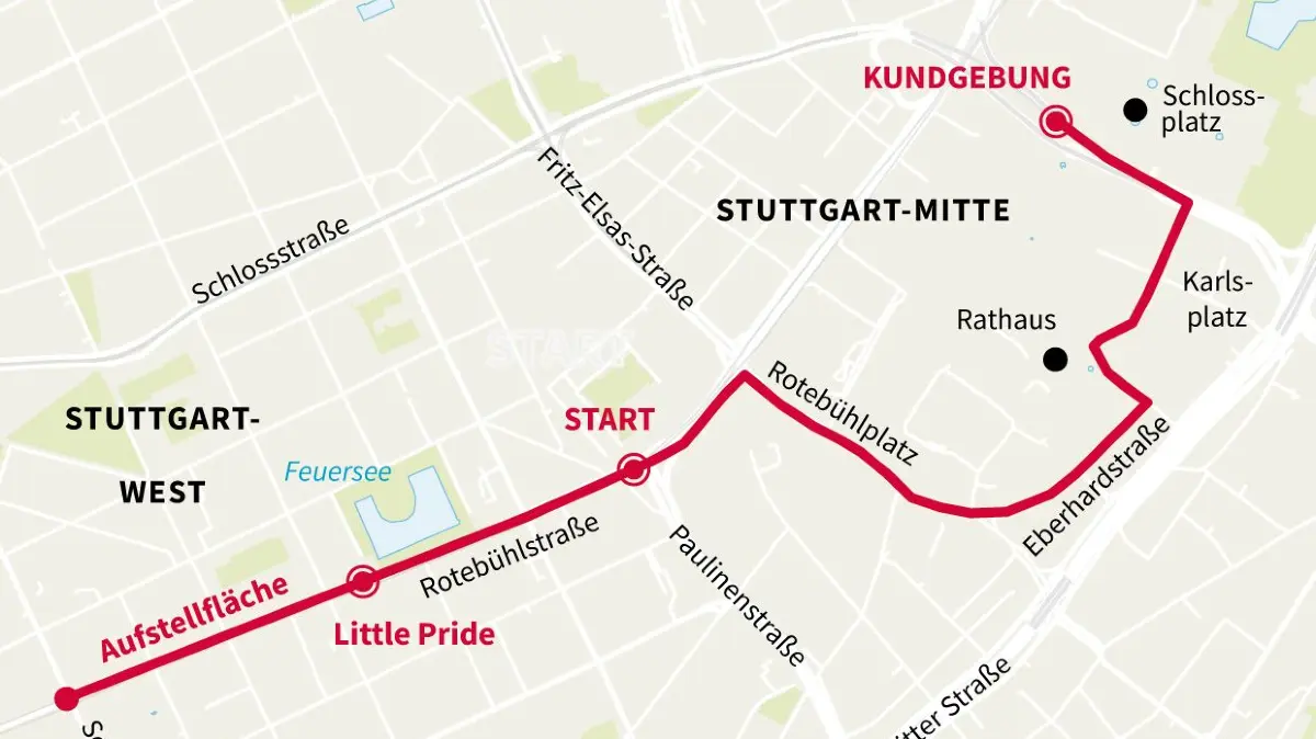 Der Streckenverlauf der Stuttgarter CSD-Demo 2026