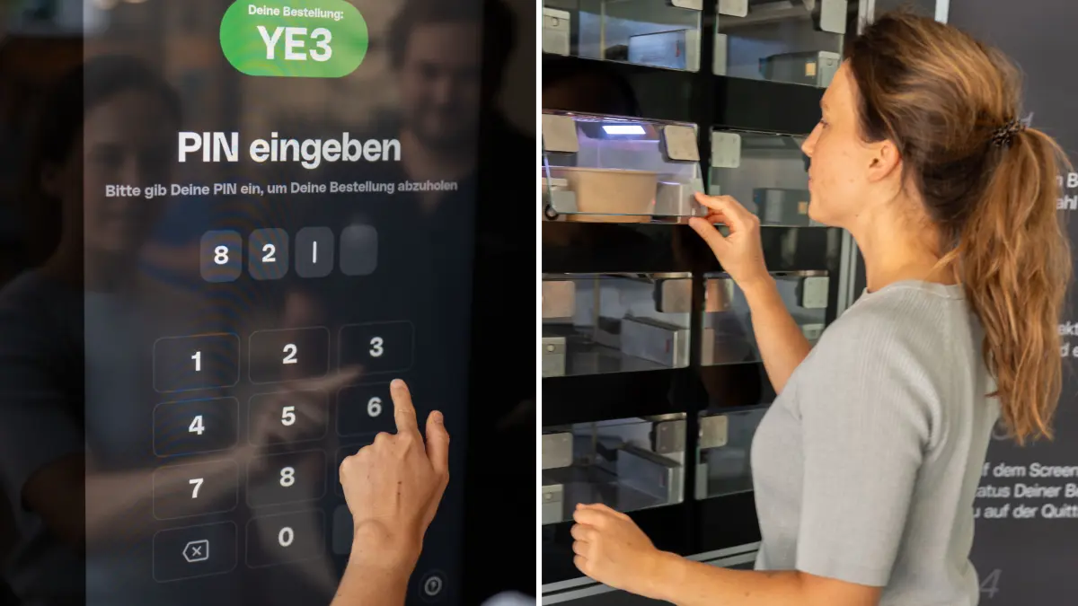 Hat man den Code auf seinem Bon korrekt eingegeben, lässt sich das Gericht aus der Roboterküche entnehmen.