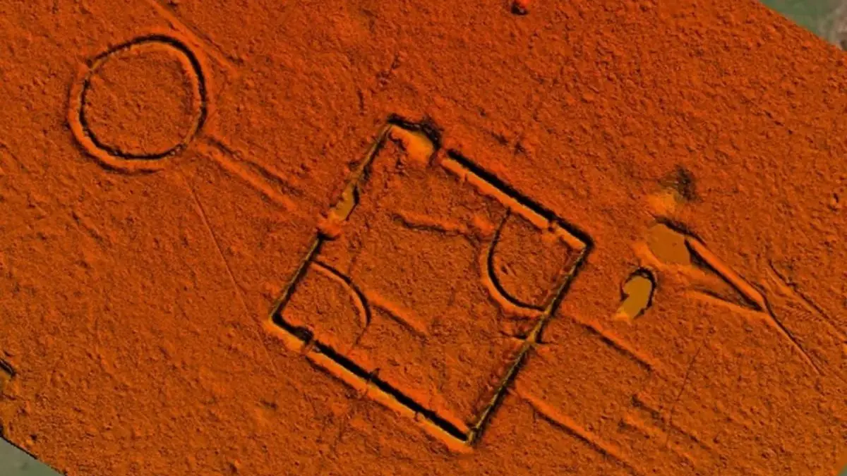 Die Aufnahme mit dem Lasermessgerät macht ein geometrisches Muster auf der Erdoberfläche im brasilianischen Bundesstaat Acre sichtbar.