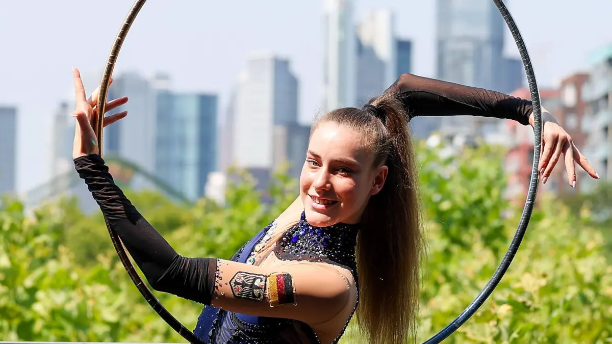 DTB media day ahead of the Rhythmic Gymnastics World Championships : Frankfurt am Main, July 30, 2026: Darja Varfolomeev TSV Schmiden in action during a media day from Deutscher Turner-Bund DTB ahead of the Rhythmic gymnastics, Rhythmische Sportgymnastik, RSG World Championships at Festhalle Frankfurt Aug. 12 16.2026 *** Frankfurt am Main, July 30, 2026 Darja Varfolomeev of TSV Schmiden in action during a media day organized by the German Gymnastics Federation DTB ahead of the Rhythmic Gymnastics World Championships at the Festhalle Frankfurt, August 1216, 2026 Copyright: HMBxMedia/JoaquimxFerreira