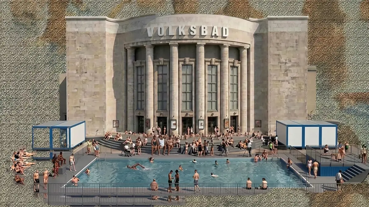 Ab 7. August geöffnet: das temporäre Volksbad vor der Volksbühne am Rosa-Luxemburg-Platz in Berlin