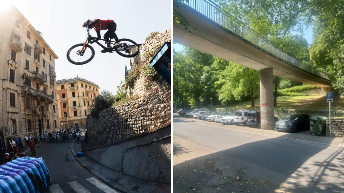 Johannes Fischbach performs at Red Bull Genova Cerro Abajo in Genova, Italy on June 28, 2026 und Füßgängerbrücke Weißenburgpark in Stuttgart, wo die Sportler beim Stuttgarter Rennen hinterspringen