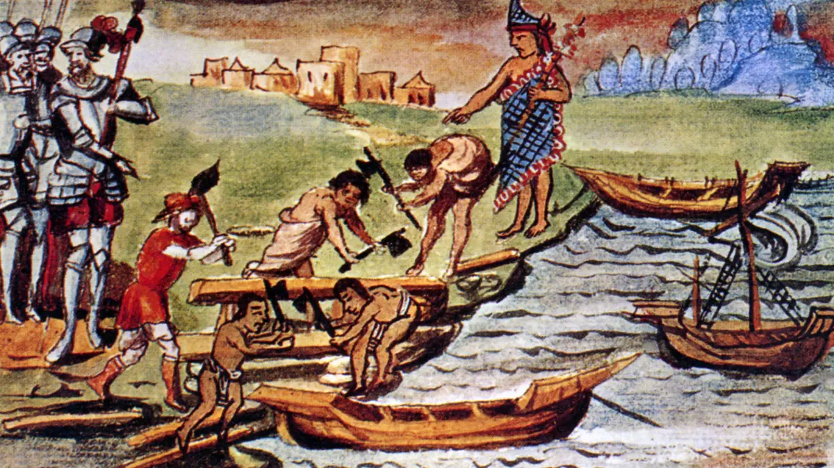 Im Jahr 1519 landete der spanische Conquistador Hernan Cortez mit einer kleinen Schar Soldaten an der heutigen mexikanischen Küste. Von dort drang er bis nach Tenochtitlan, der Hauptstadt des Aztekenreiches vor. 1521 fiel die Stadt nach lange und verlustreichen Kämpfen.