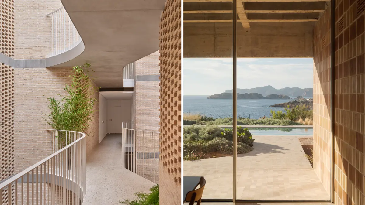 Social Atrium – 54 Wohnungen in El Besòs, Peris+Toral Arquitectes, Spanien (li.) und Ca na Birgit, TEd arquitectes, Spanien © Luis Diaz Diaz, beide Sieger beim Brick Award 2026