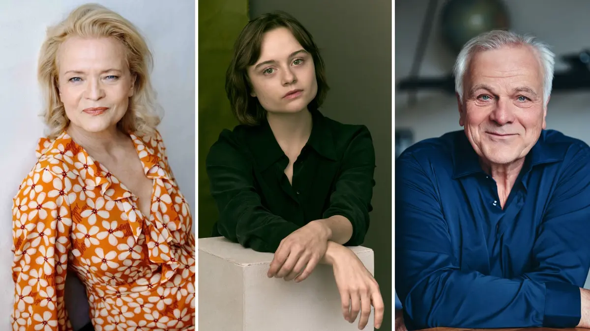 Zum „Hyper Baby“-Cast zählen unter anderen Bernhard Schütz, Lena Urzendowski und Michou Friesz (von links).