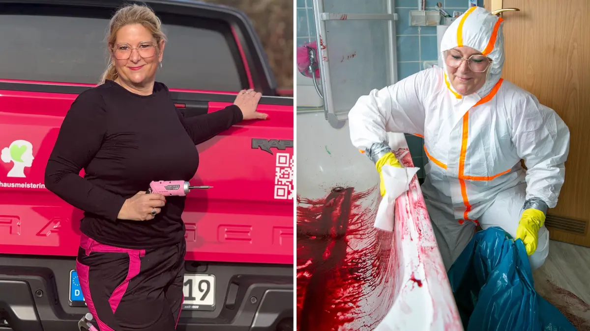 Sie kann KI, wechselt aber in ein blutigeres Geschäft: Silke Silva hat ihren Beruf bei Mercedes aufgegeben und sich als Hausmeisterin und nun auch Tatortreinigerin selbstständig gemacht. Auf dem Foto ist kein echtes, sondern Kunstblut zu sehen.
