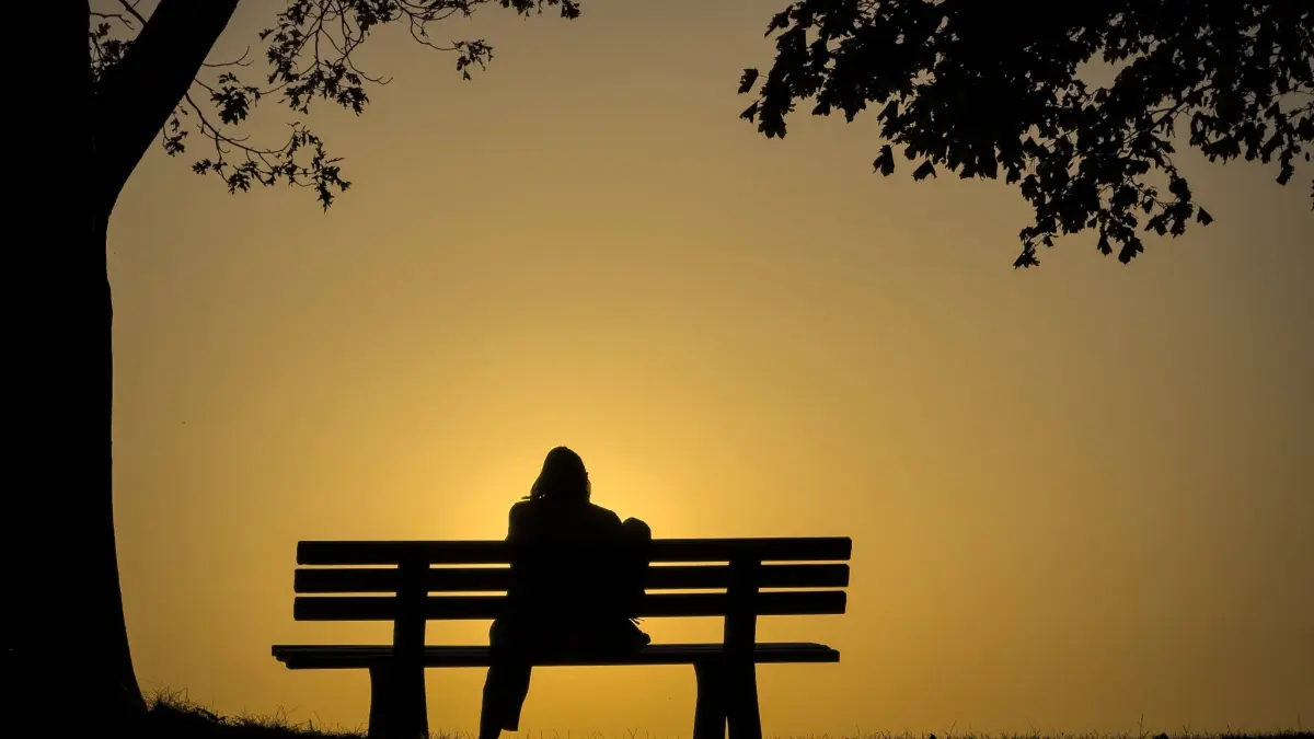11.08.2026, Bad Wörishofen im Unterallgäu, Sonnenuntergangsstimmung am Ostpark, eine Frau geniesst die Aussicht von einer Bank am Ortsrand der Kneippstadt. Am Mittwoch ist Sonnenfinsternis 12.08.2026, da ist dieser Punkt optimal für die Beobachtung des Himmelsereignisses. 11.08.2026, Bad Wörishofen 11.08.2026, Bad Wörishofen *** August 11, 2026, Bad Wörishofen in the Unterallgäu region, sunset at Ostpark a woman enjoys the view from a bench on the outskirts of the Kneipp town. On Wednesday, August 12, 2026, there will be a solar eclipse, this spot is ideal for observing the celestial event on August 11, 2026, Bad Wörishofen, August 11, 2026, Bad Wörishofen