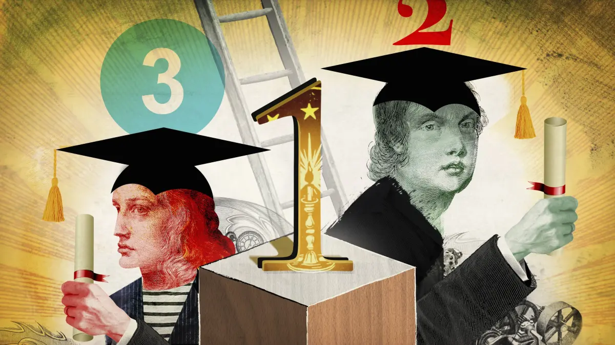 Ehre, wem Ehre gebührt: Hochschulabsolventen mit akademischen Hut und Urkunde.