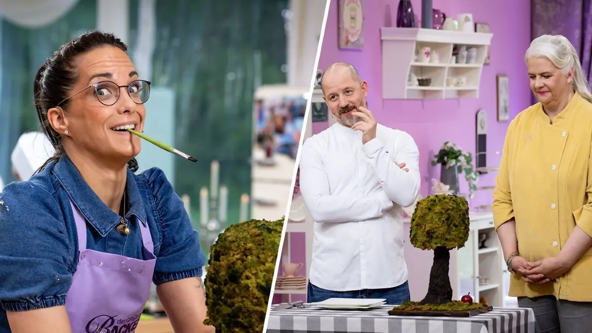 Hobbybäckerin Sandra lässt den Apfel nicht weit vom Stamm fallen und formt aus Reis-Crispies einen echten Prachtbaum. Für die Jury ist klar: "einer der schönsten Bäume, die wir je hatten!" Doch trägt ihr Kunstwerk auch geschmacklich Früchte?