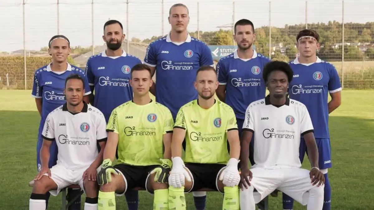 Fußball, Fussball, Verbandsliga, Calcio LE, Calcio Leinfelden-Echterdingen, Neuzugang, Neuzugänge vlnr. oben: Filip Jordacevic, Kristijan Dulabic, Leyan Yilmaz, Nikola Lakovic, Stanislav Votentsev, unten: Duncan Cunion, Joel Heske, Krystian Rudnicki, Muhamed Sanyang Fotograf: Günter E. Bergmann - Photography Aufnahmedatum: 07.08.2026