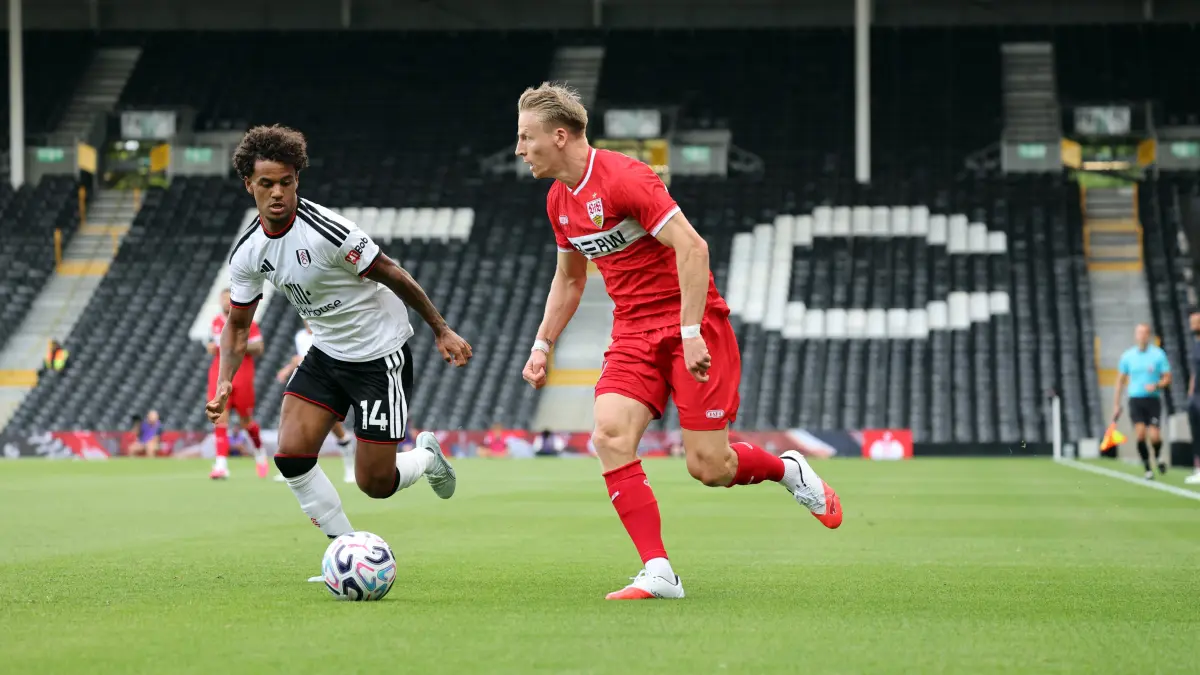 15.08.26 Fulham FC - VfB Stuttgart: 15.08.26 Fulham FC - VfB Stuttgart England, London, 15.08.2026, Fussball, Bundesliga, Saison 2026/2027, Testspiel, Fulham FC - VfB Stuttgart: Chris Führich VfB Stuttgart. *** August 15, 2026: Fulham FC vs. VfB Stuttgart, England, London, August 15, 2026, Soccer, Bundesliga, 20262027 Season, Friendly Match, Fulham FC vs. VfB Stuttgart, Chris Führich, VfB Stuttgart