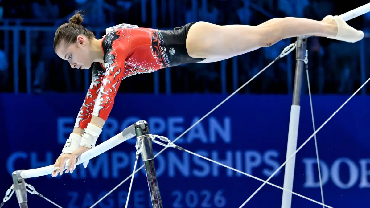 ZAGREB CROATIA - AUGUST 15: Helen Kevric of Germany in action during the Women s Senior Uneven Bars Final on the 2026 European Championships in Women s Artistic Gymnastics in Arena Zagreb on August 15, 2026 in Zagreb, Croatia. Photo by Igor Kupljenik/Sports Press Photo. PUBLICATIONxNOTxINxBRAxMEX Copyright: xIgorxKupljenikx/xSPPx Sportspressphoto_SPR207485