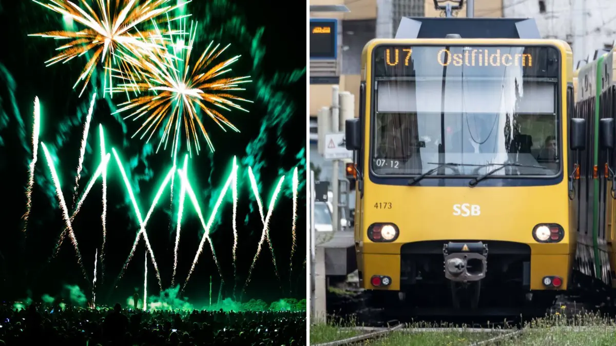 Feuerwerkspektakel "Flammende Sterne". SSB setzt Zusatzzüge der Stadtbahn ein.