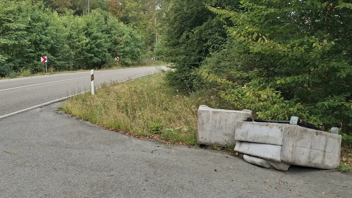 Nahe der Kälberstelle an der B464 im Schönbuch haben Unbekannte diese Couch abgeladen.