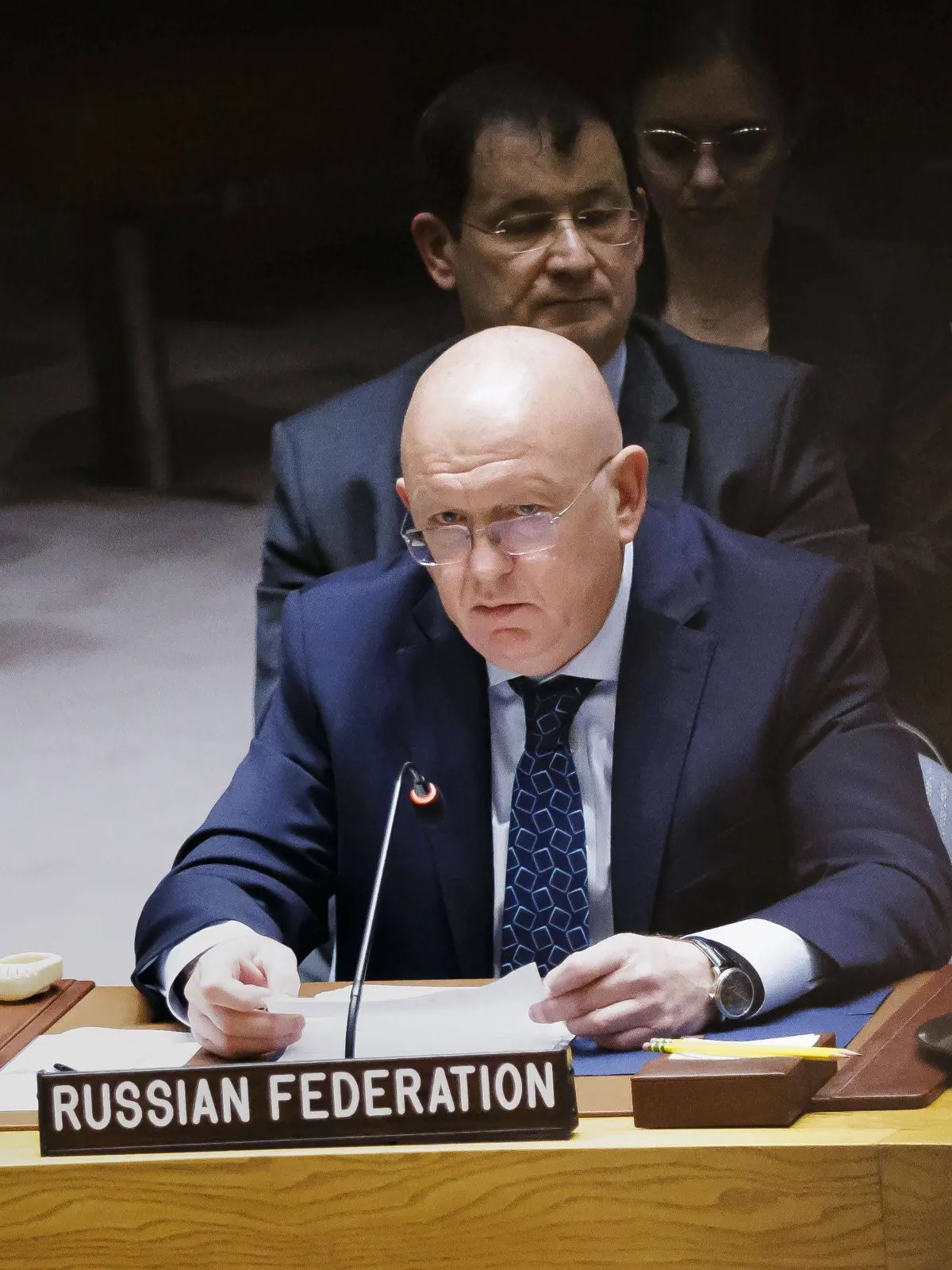 Wassili Alexejewitsch Nebensja, Staendiger Vertreter Russlands bei den Vereinten Nationen, spricht im Sicherheitsrat am Rande der 79. UN-Generalversammlung in New York. New York City, 24.09.2024. New York City United States *** Vasily Alexeyevich Nebensya, Permanent Representative of Russia to the United Nations, speaks at the Security Council on the sidelines of the 79th UN General Assembly in New York New York City, 24 09 2024 New York City United States Copyright: xThomasxTrutschelx