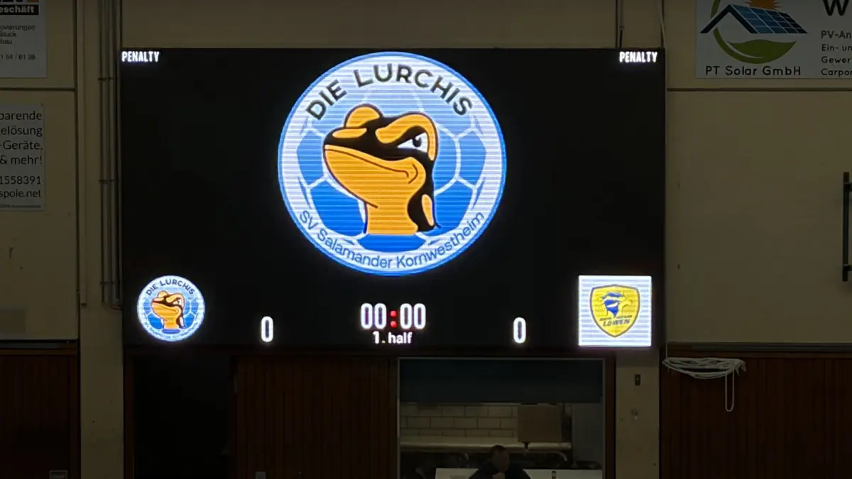 Die neue LED-Wand in der Halle Ost in Kornwestheim feiert beim Pokal-Hit gegen die Rhein-Neckar Löwen Premiere.