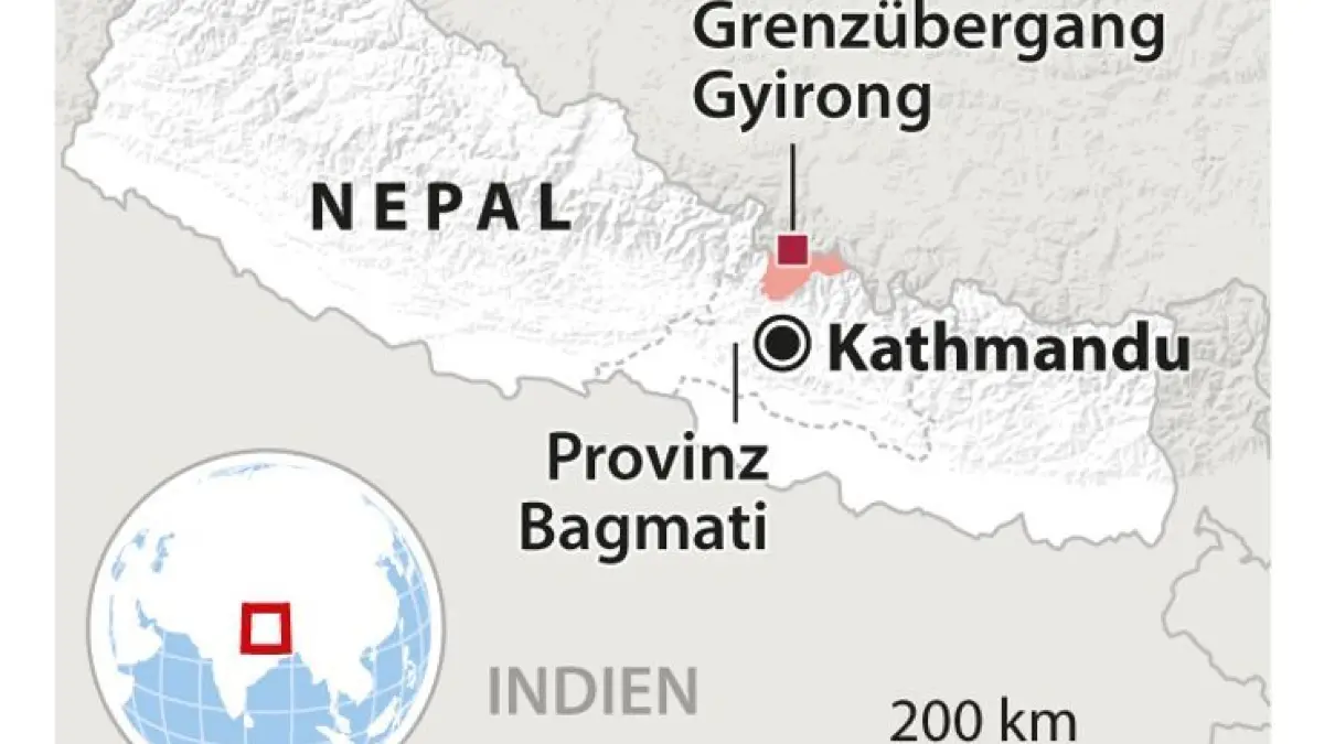Karte des betroffenen Gebiets in Nepal