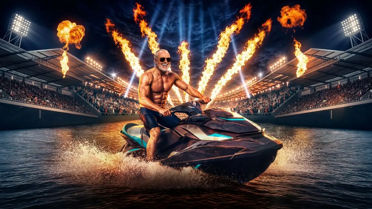 Stefan Raab veranstaltet die „Jetski Star WM“ und nimmt selbst daran teil.