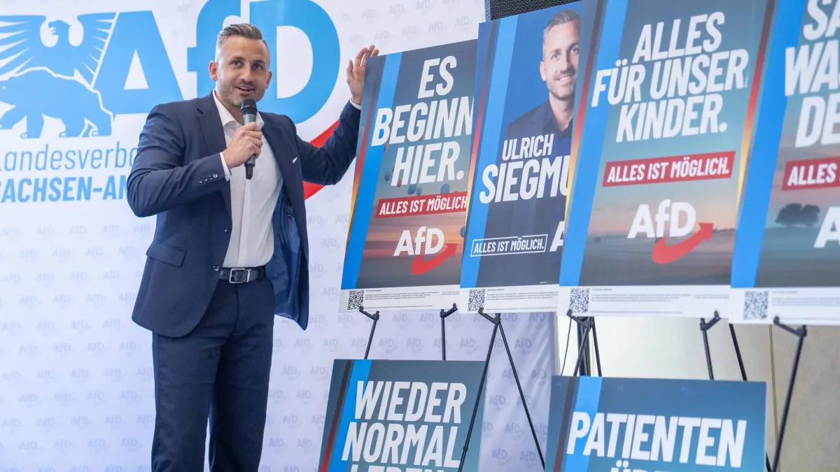 Wolf im Schafspelz? Ulrich Siegmund, Spitzenkandidat zur Landtagswahl 2026 der AfD Sachsen-Anhalt bei einer Pressekonferenz.