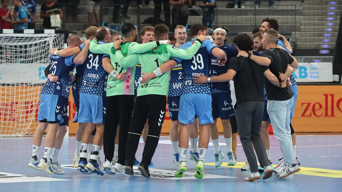 BAU // Stuttgart , Handball Opel-HBL , TVB Stuttgart vs. Bergischer HC , Jubel TVB Stuttgart