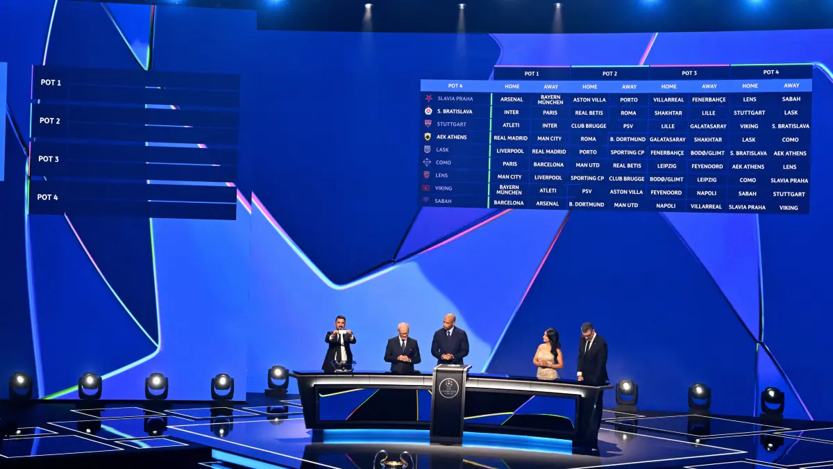 Tirage au sort de la phase de ligue de l’édition 2026-2027 de la Ligue des champions au Grimaldi Forum de Monaco: David Villa, Giorgio Marchetti et Thierry Henry lors du tirage au sort de la phase de ligue de lédition 2026-2027 de la Ligue des champions au Grimaldi Forum de Monaco, le 27 août 2026. Bruno Bebert/Bestimage The 2026/27 UEFA Champions League league phase draw at the Grimaldi Forum in Monaco on August 27, 2026. Monaco Monaco PUBLICATIONxNOTxINxFRAxUKxUSAxAUSxBEL Copyright: xBrunoxBebertx/xBestimagexBrunoxBebertx/xBestimagex